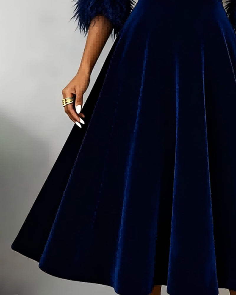 Kjole Rund Hals Fløjl Patchwork