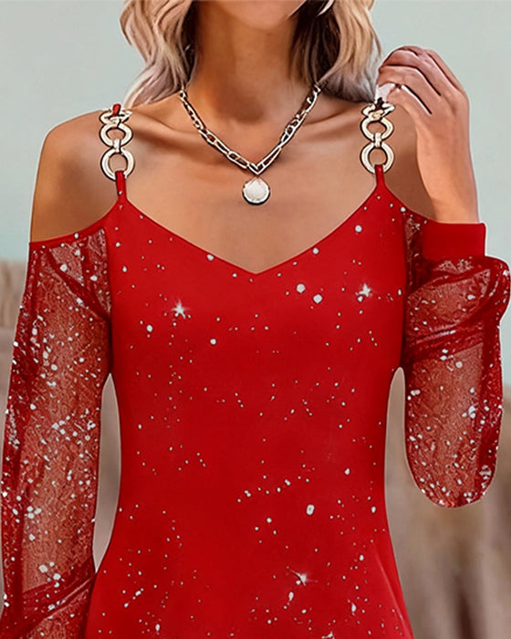 Kjole Med Stropper Mesh Indsats Langærmet