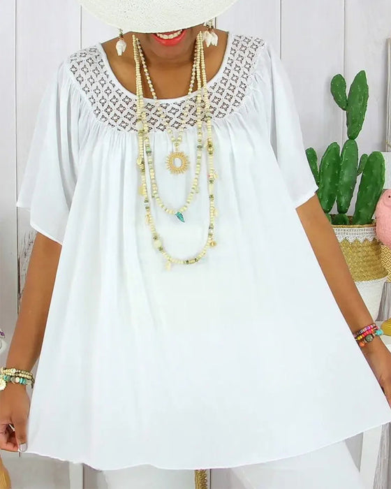 Bluse i Ensfarvet Løs Pasform