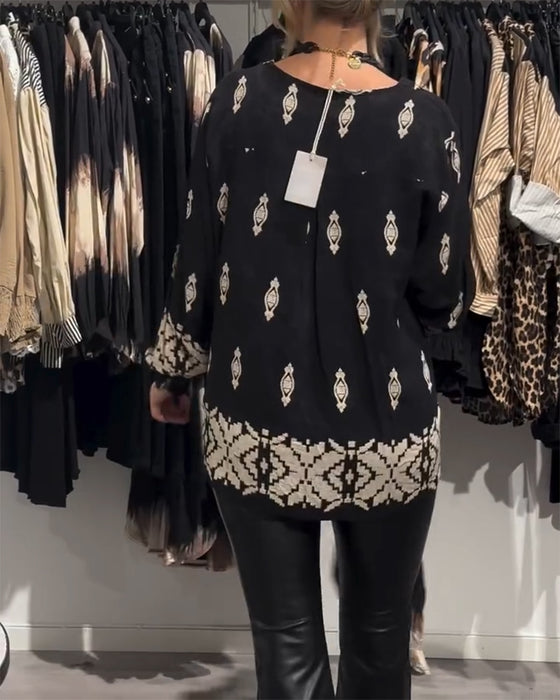 Skjorte v-hals lanterne ærme printet