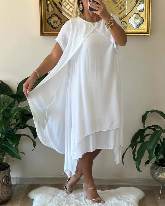 Kjole Falsk To-delt Dobbelt-laget Løs Kortærmet