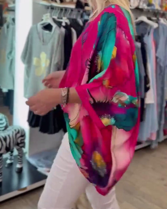 Bluse Flagermusærme Halværme Print