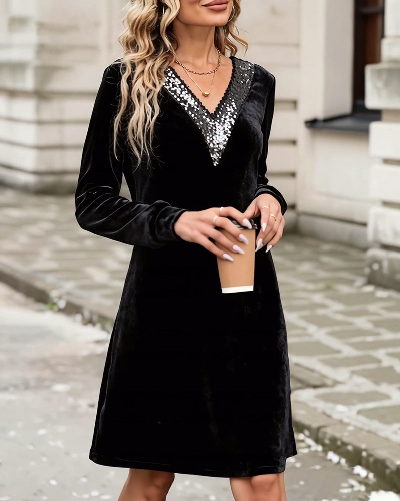 Kjole elegant v-hals med pailletter