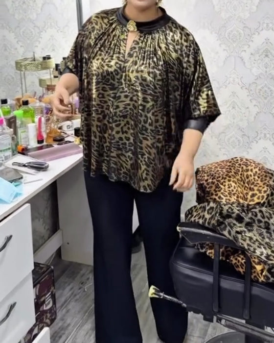 Bluse Stilfuld Løstsiddende Leopardtryk Crewneck