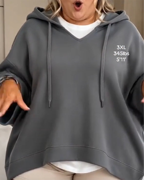 Sweatshirt Med Snoretræk Og Trekvart Ærmer Med Hætte