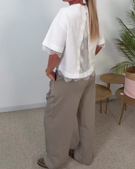 Bluse Ryg Slids Blonder Kort Ærme