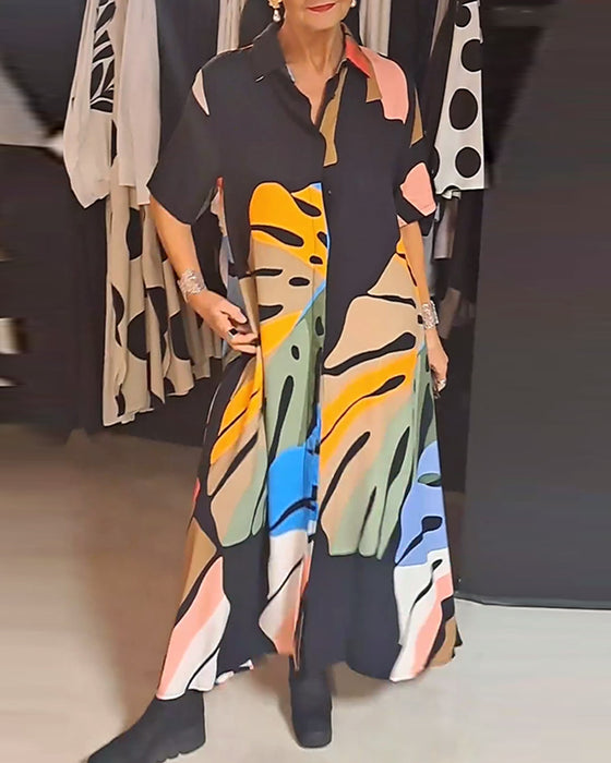 Lang kjole med stort bladmotiv