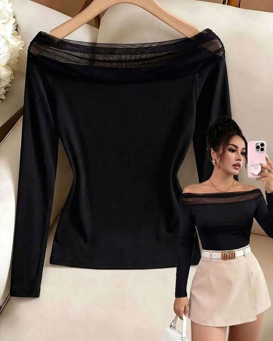 Bluse Bardot Mesh Slim Fit Lang Ærme