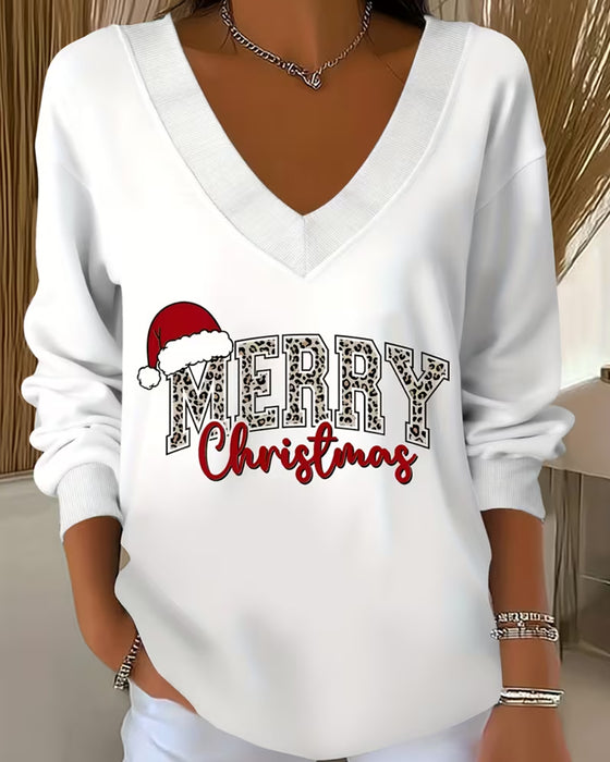 Sweatshirt V-Udskæring Jul Tryk