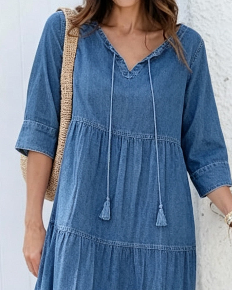 Kjole Løs Slips-Detalje Denim