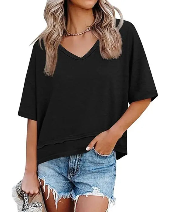 Ensfarvet T-Shirt V-Hals