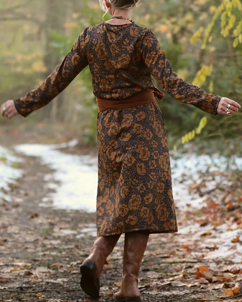 Kjole Blomsterprint Rund Hals Løs Passform