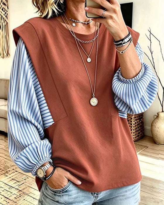 Sweatshirt Stribet Lang Ærme Patchwork