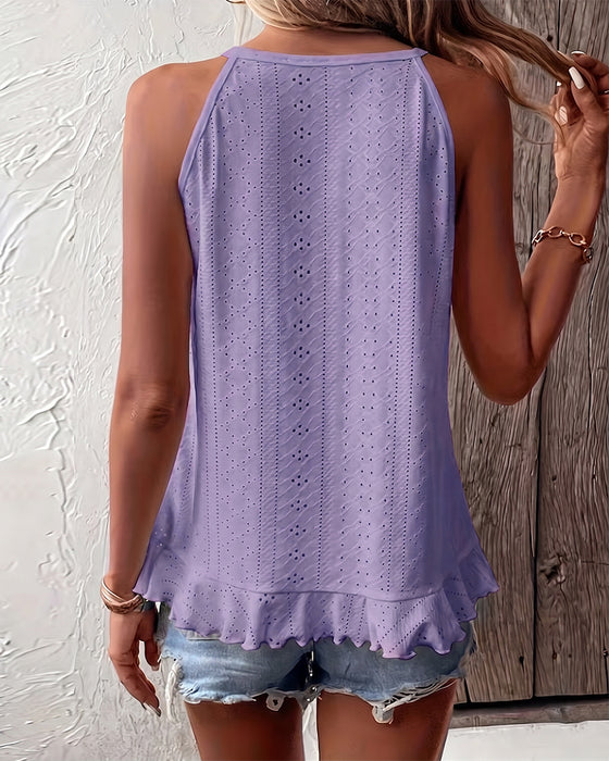 Top Asymmetrisk Ruffle Rund Hals