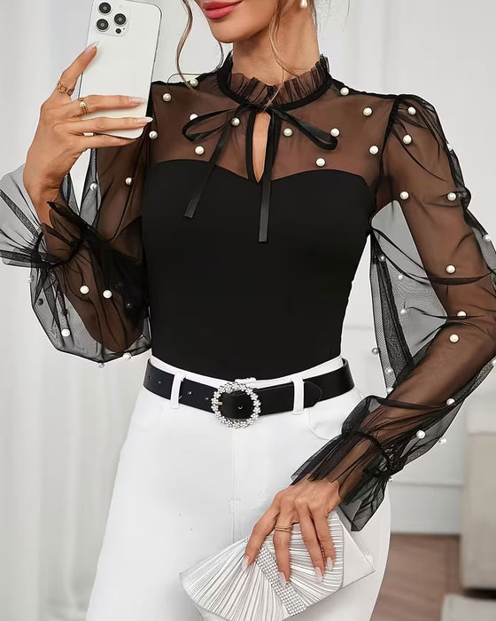 Bluse Ensfarvet Bobble Ærme Trendy