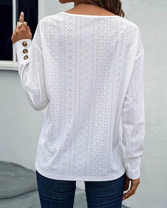 Bluse afslappet v-hals hul ensfarvet