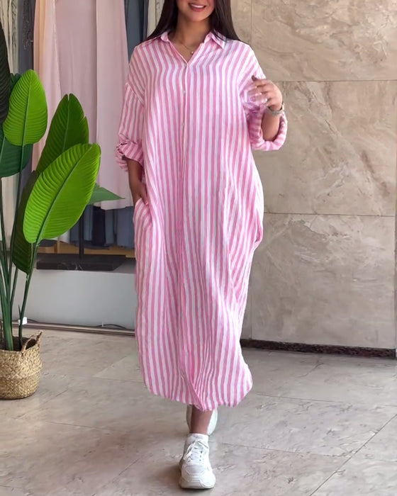 Kjole Løs Flip Stribet