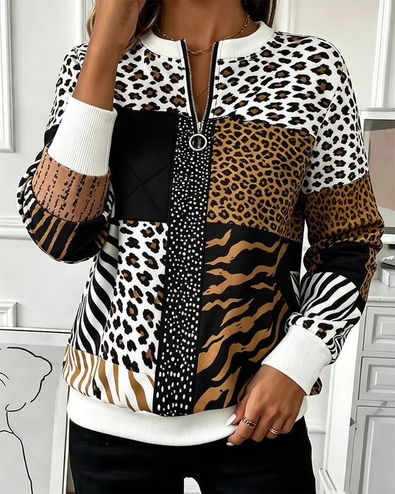 Sweatshirt Lynlås Leopard Prikket Mønster