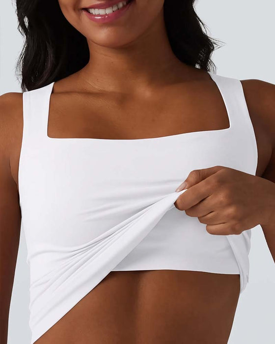 Tank Top Ensfarvet Firkantet Hals Indbygget Bh
