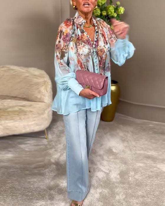 Skjorte Lanterneærme Ståkrave Print