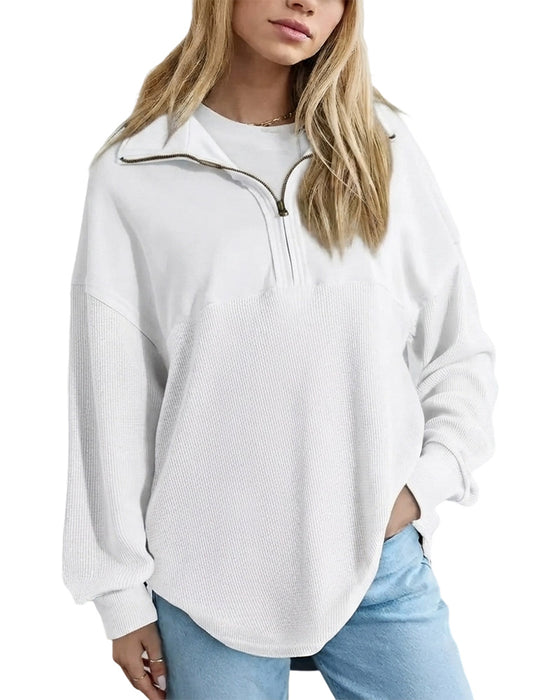 Sweatshirt Halv Lynlås Vaffel Patchwork