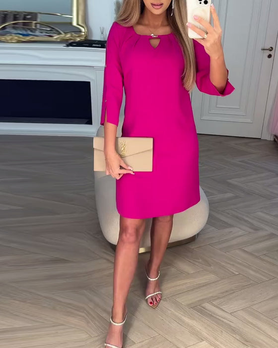 Kjole Elegant Ensfarvet Hul Lige