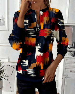 Sweatshirt med afslappet lynlåsprint og moderigtig pullover