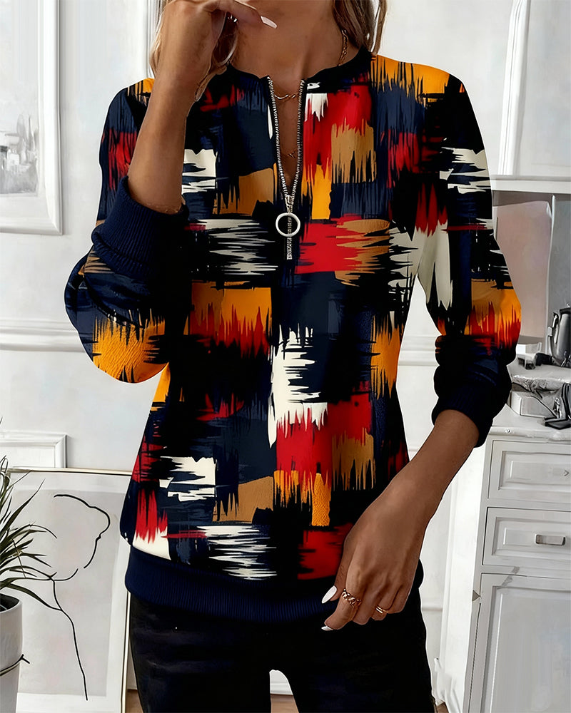 Sweatshirt med afslappet lynlåsprint og moderigtig pullover