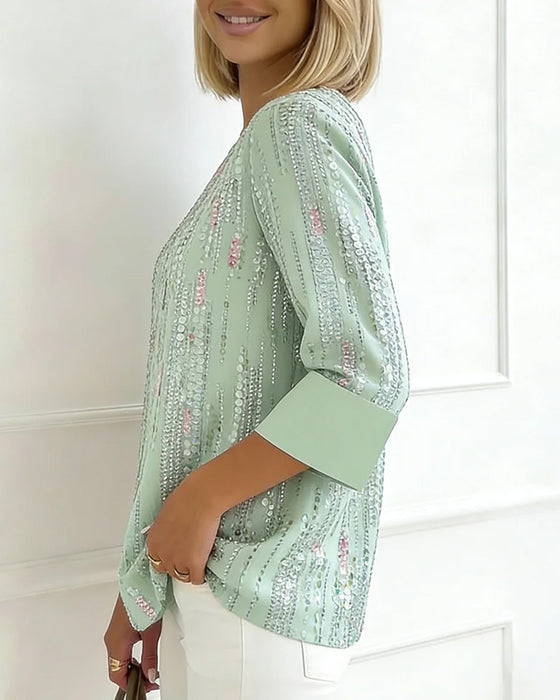 Bluse Afslappet Rundhals Tryk Halværme