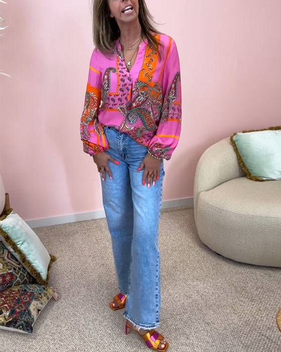 Langærmet bluse med stilfuldt print
