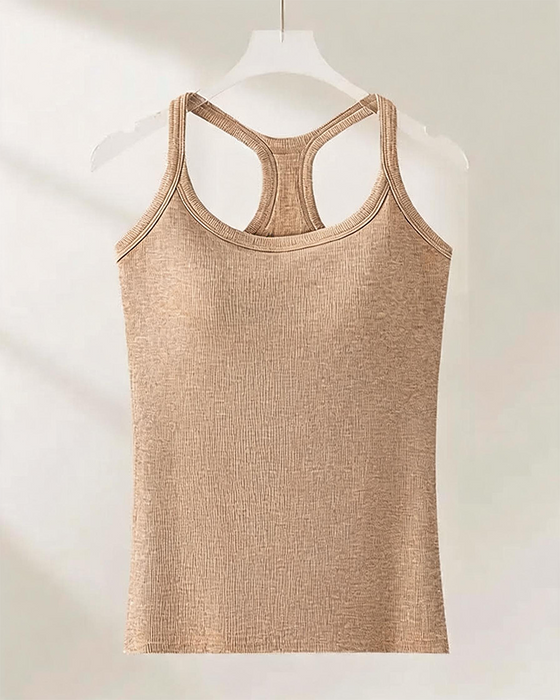 Tanktop Indbygget Bh Ribstrikket Ensfarvet