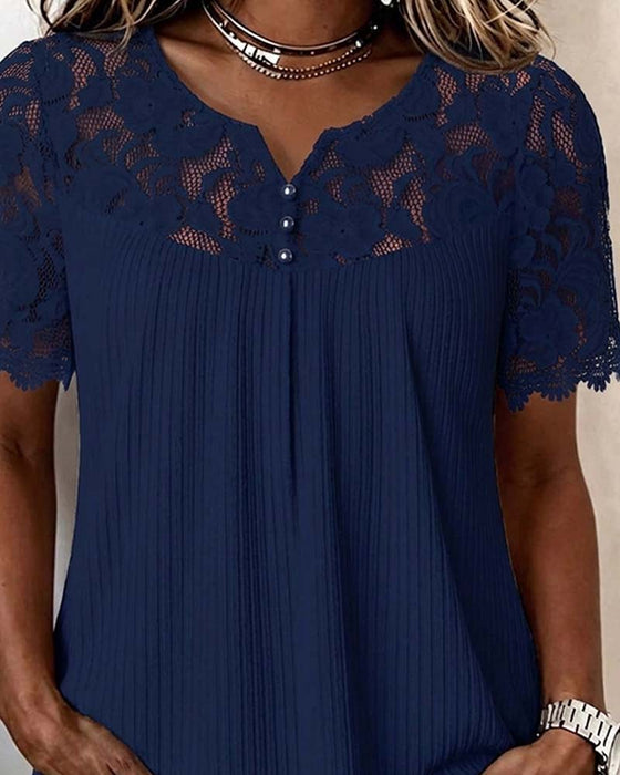 Bluse Blonde Patchwork Kort Ærme