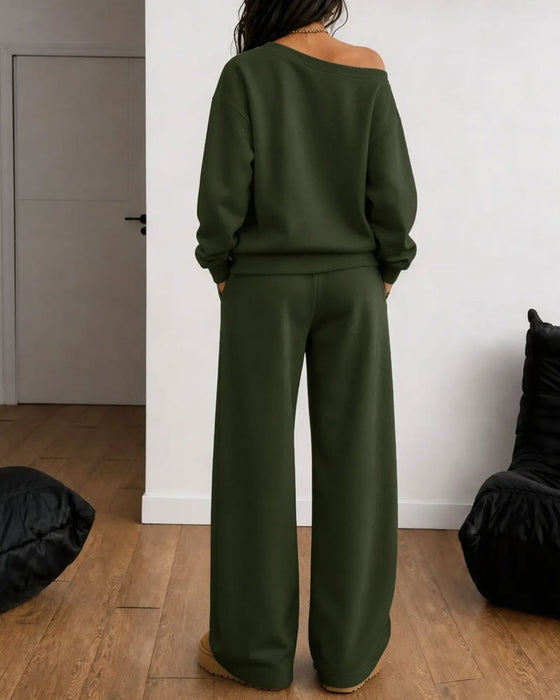 Sæt En Skulder Casual Sweatshirt Lange Bukser