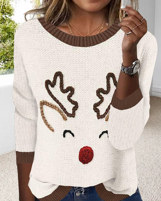 Sweater afslappet julemønster med rund hals