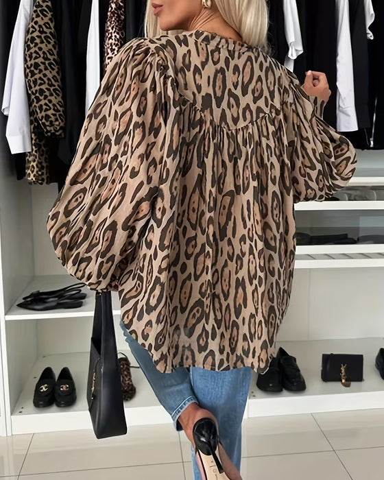 Langærmet Leopardprint Bluse