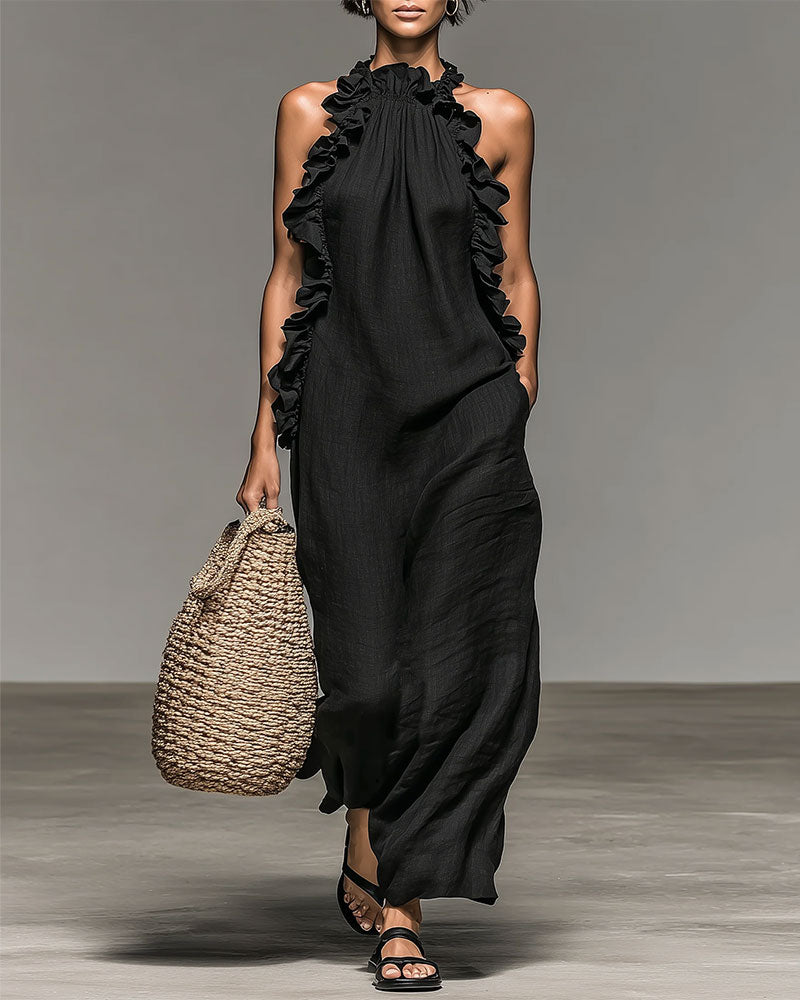 Kjole Halterneck Rynket Lang