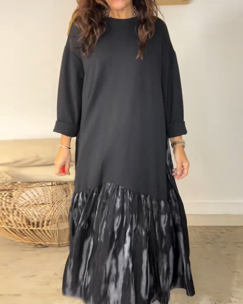 Kjole Rund Halsudskæring Uregelmæssig Patchworktryk