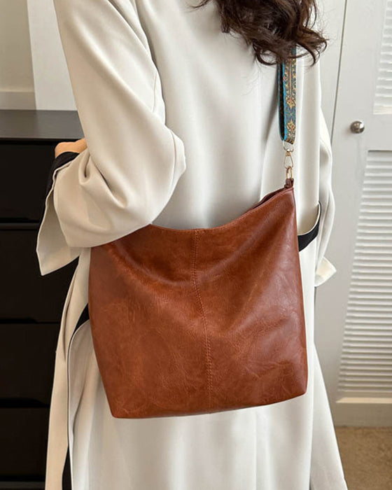 Vintage bucket bag med stor kapacitet og skulderstrop