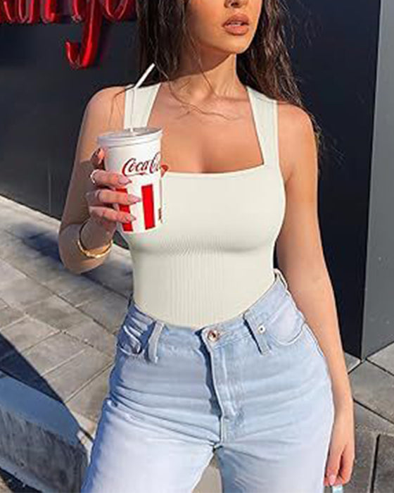 Ensfarvet bodysuit uden ærmer