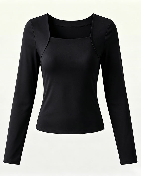 🔥 U-Hals Shapewear Indbygget BH Lang Ærme Tank