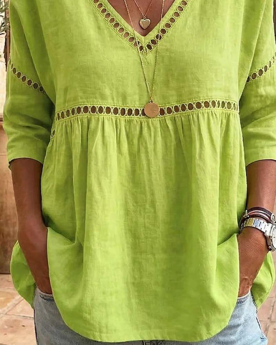 Bluse Udskåret V-Udskæring Loose Fit