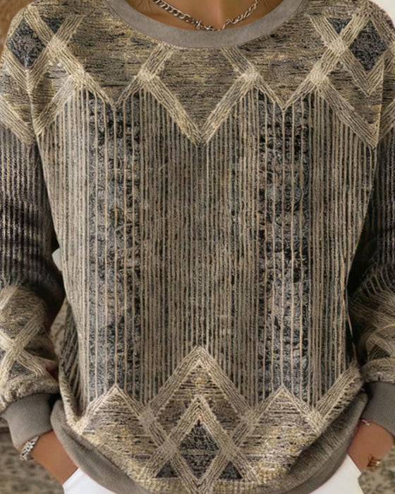 Retro Trykt Sweatshirt Med Rund Hals