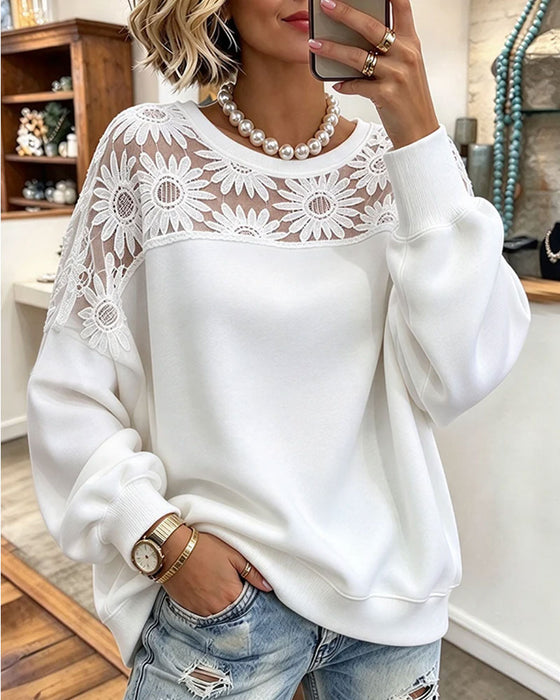 Sweatshirt Rund Hals Solsikke Blonder Patchwork