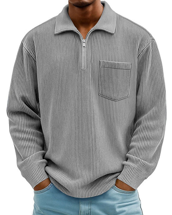 Sweatshirt Ribbet Halv Lynlås Krave Lang Ærme