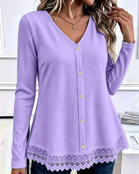 T-Shirt Lang Ærme Vaffel Patchwork