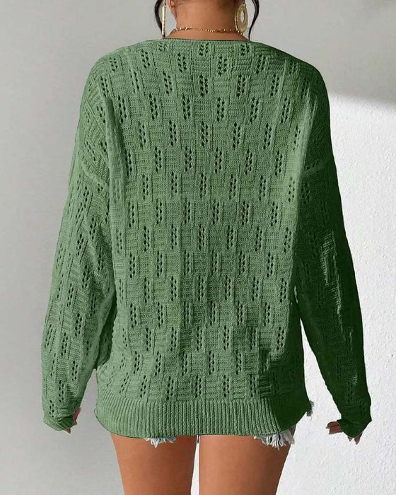 Pullover Hulmønster Droppet Skulder