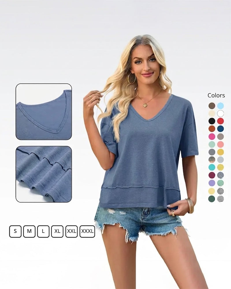 Ensfarvet T-Shirt V-Hals