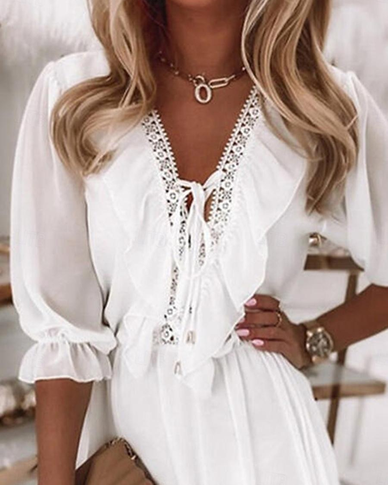 Kjole Blonde V-Udskæring Flæse Kort