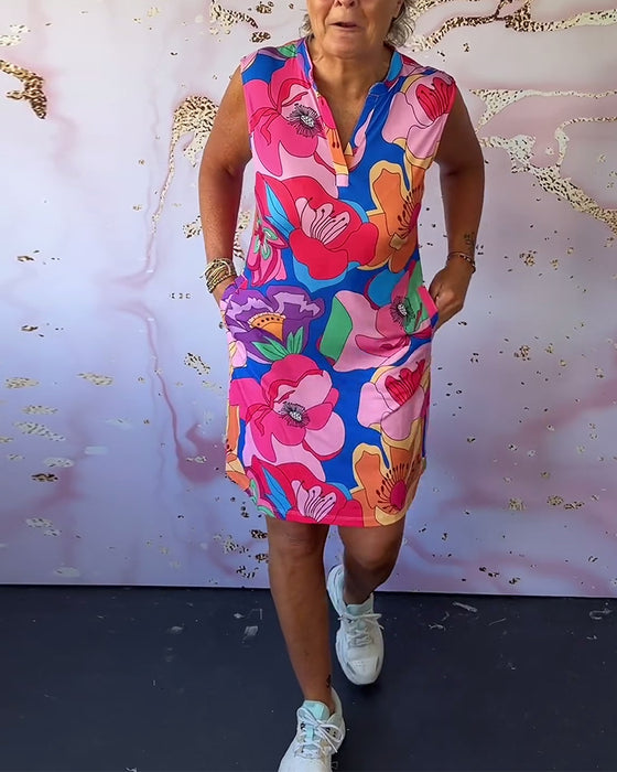 Ærmeløs kjole med blomsterprint