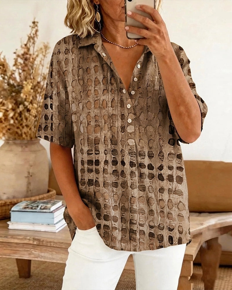 Bluse Prikket Tryk Knap Halv Stolpe